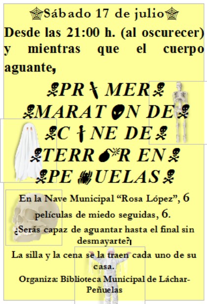 cartel del I Maratn de Cine de Terror de Peuelas (Granada) el sbado, 17 de julio del 2010
